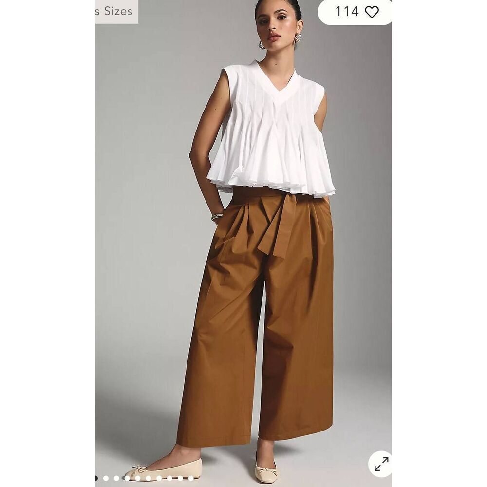 Anthropologie Exquise Pleated Tie Front Trousers Size Medium NWT